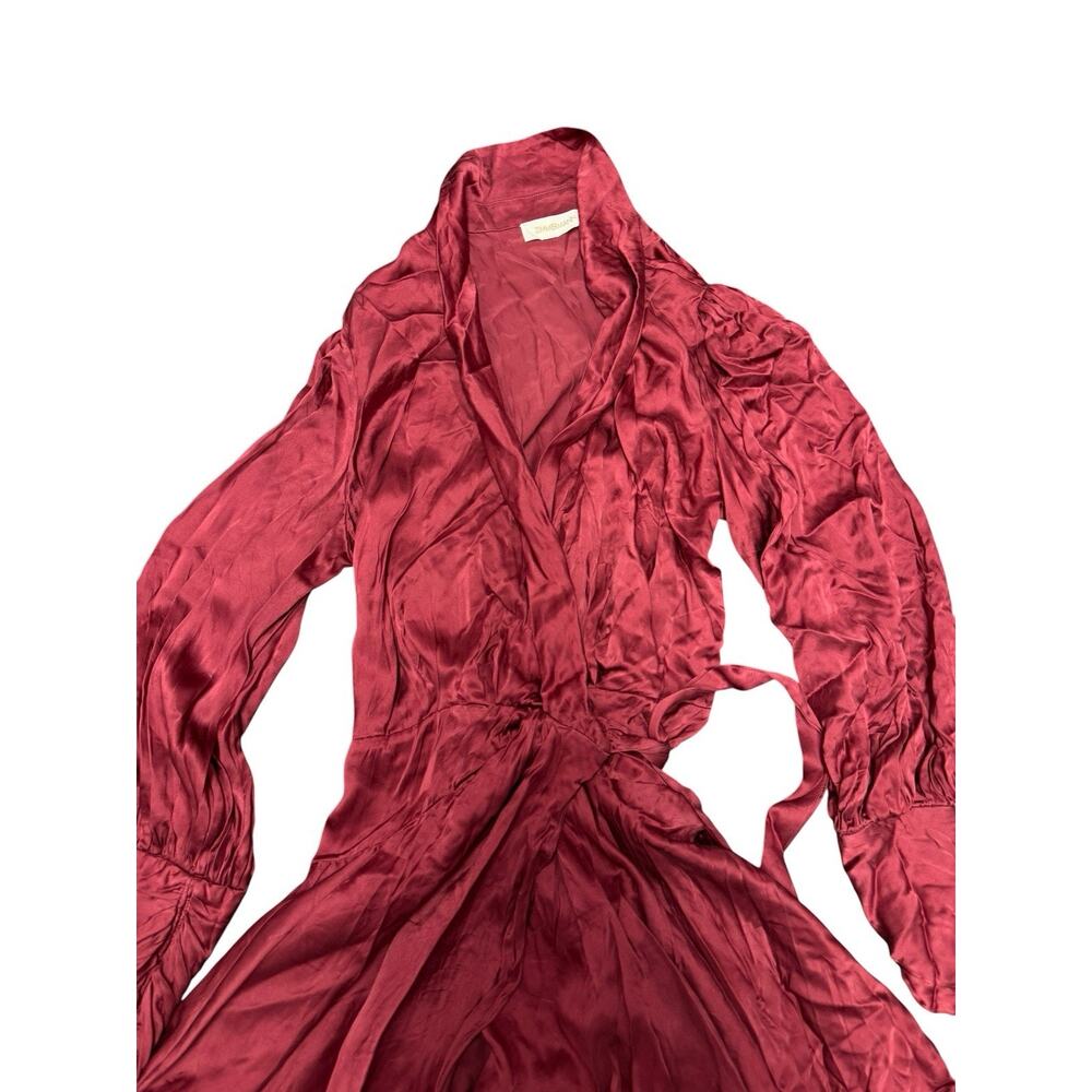 Zimmermann Silk Wrap Mini Dress Burgundy Long Sleeve Tie Waist US 8 (3) - Picture 9 of 16